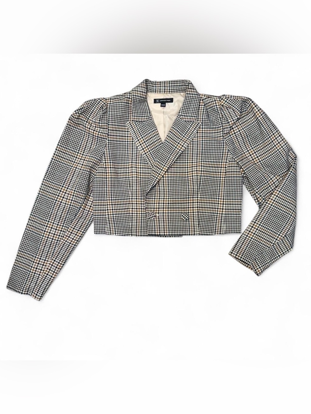 INC International Concepts Cropped Plaid Blazer in Black and Tan